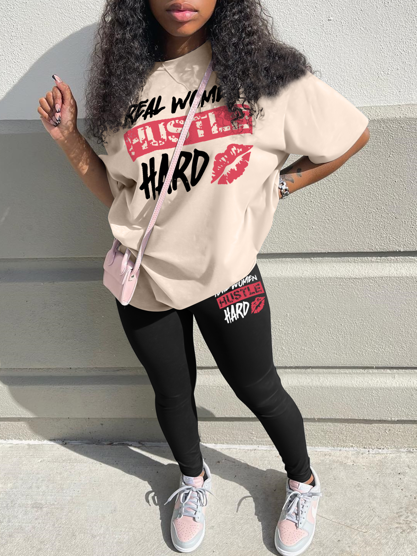 LW Plus Size Letter Lip Print Loose Pants Set