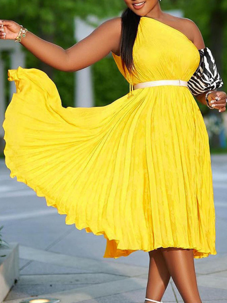 LW Plus Size One Shoulder Pleated A Line Dress