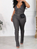 LW Plus Size Backless Pocket Design Jumpsuit