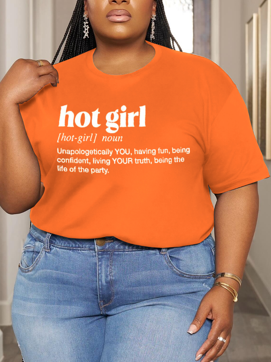 LovelyWholesale Plus Size Round Neck Letter Print T-shirt Summer Short Sleeve Casual Pattern Round Neck  5X Spring Summer 2024