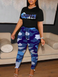 LW Camo Queen Letter Print Drawstring Pants Set