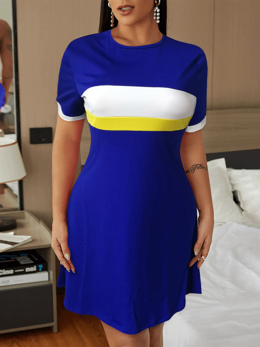 LW Round Neck Striped Patchwork Dress