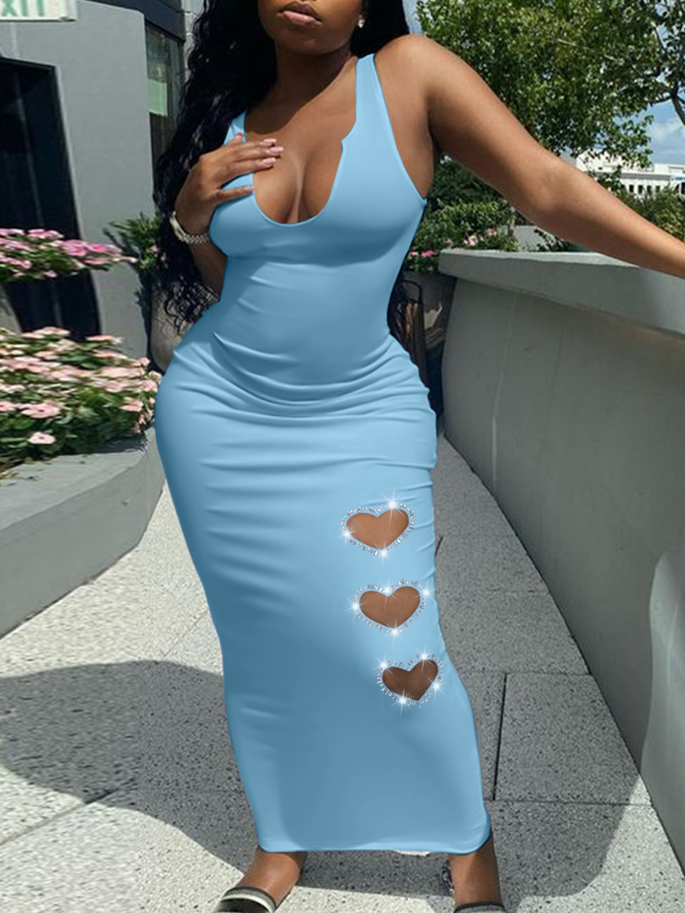 LW BASICS Plus Size Rhinestone Heart Decor Bodycon Dress