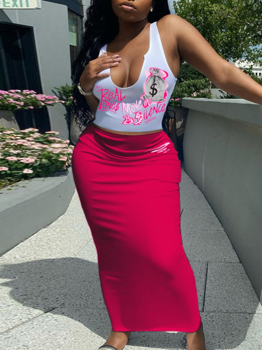 LW Plus Size Cami Money Bag Letter Print Skirt Set