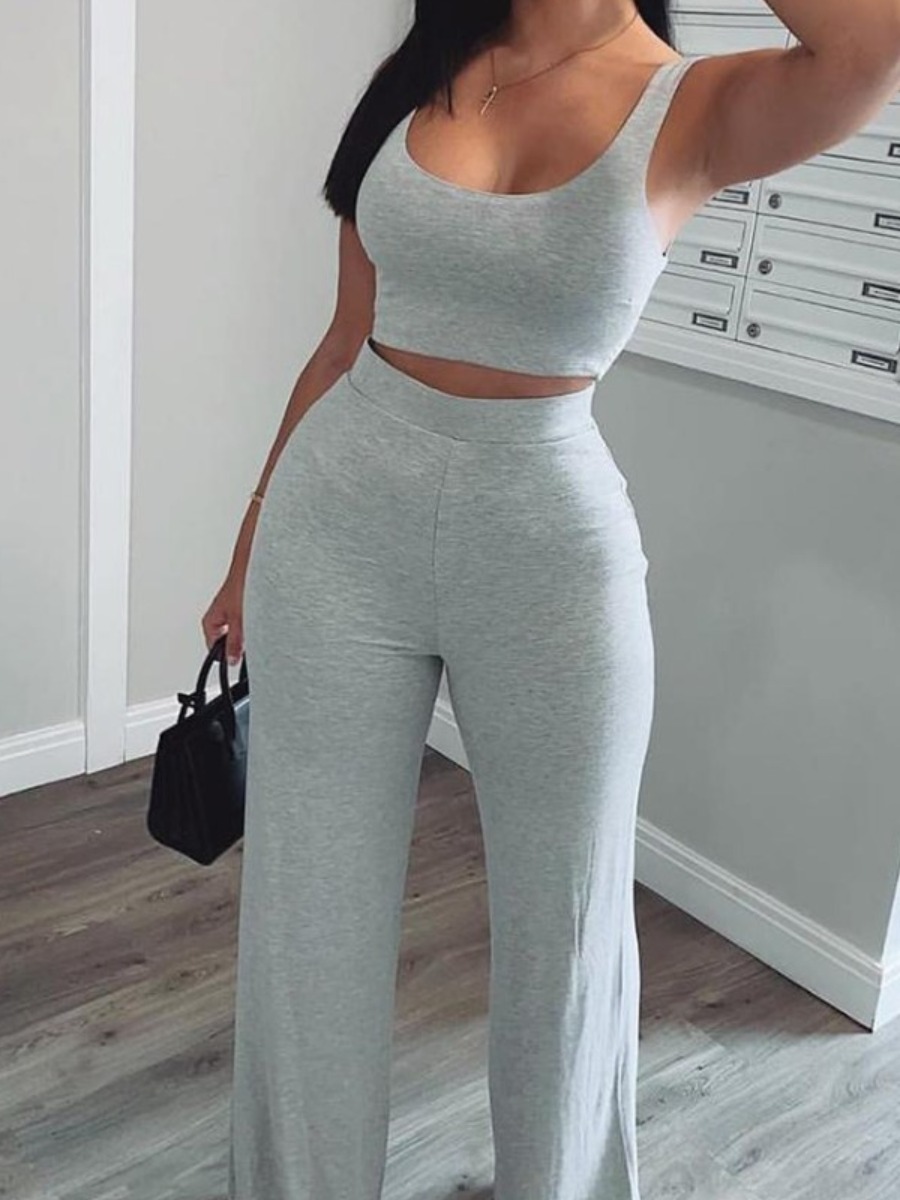 LW BASICS Plus Size Cami High Waist Wide Leg Pants Set