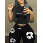 LW Plus Size Floral Letter Print Shorts Set