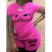 LW Round Neck Letter Print Shorts Set