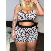 LW Plus Size Crop Top Leopard Print Shorts Set