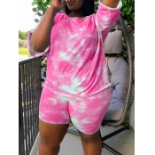 LW Plus Size Dropped Shoulder Tie Dye Shorts Set