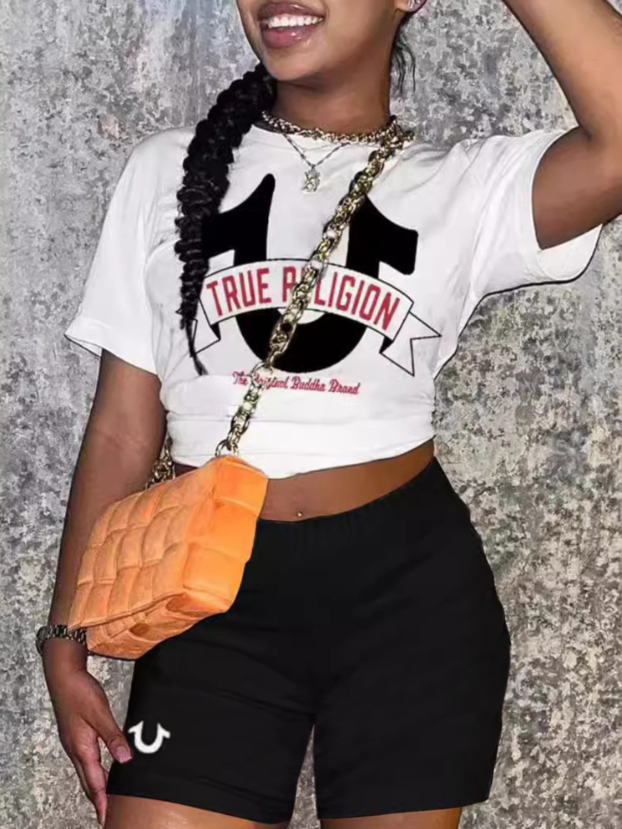 LW Plus Size Round Neck Letter Print Shorts Set