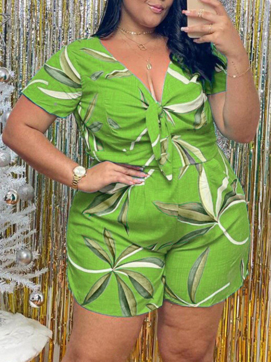 LW Plus Size Floral Print Front Knot Romper