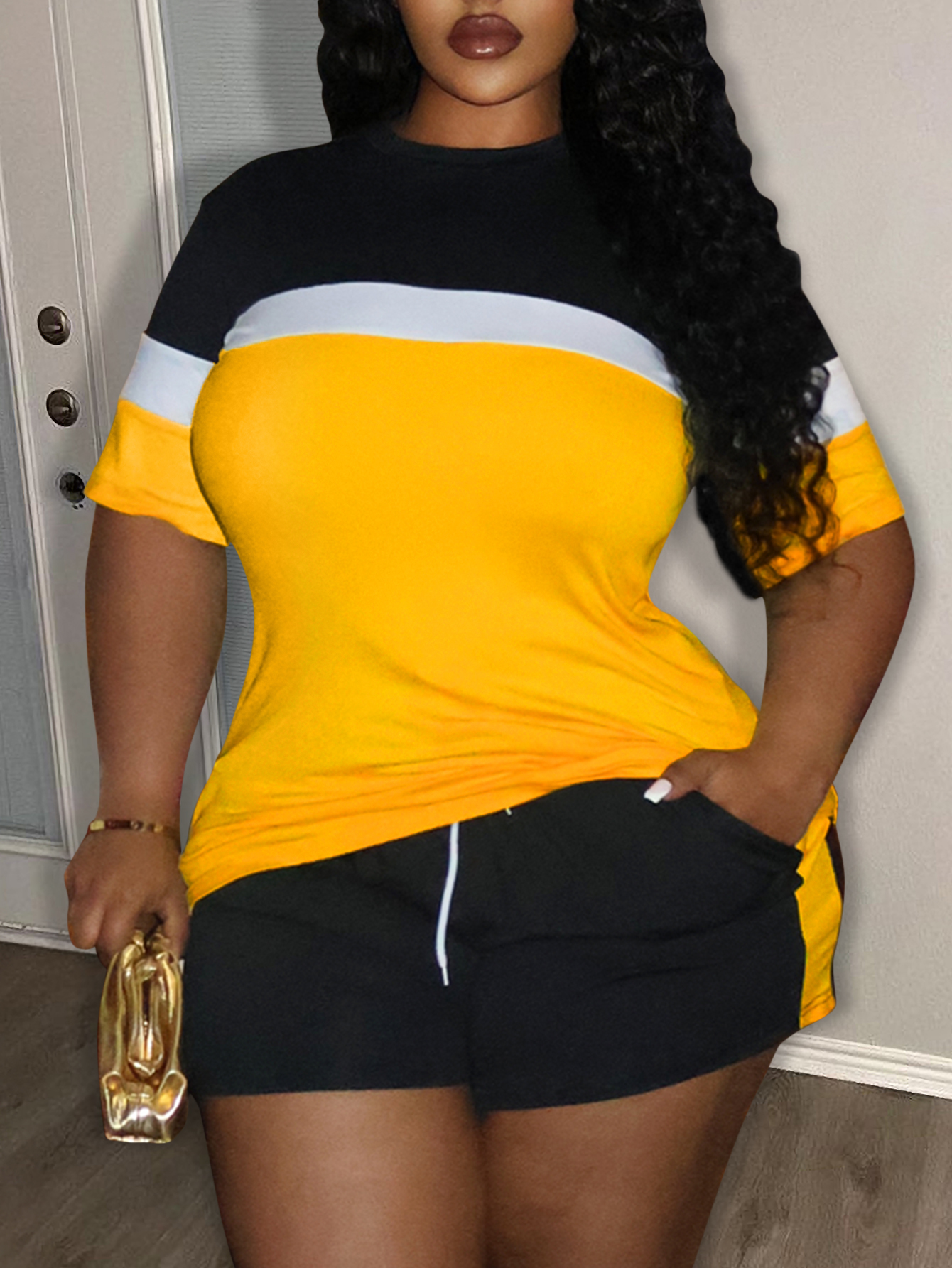 LW Plus Size Striped Pocket Design Shorts Set
