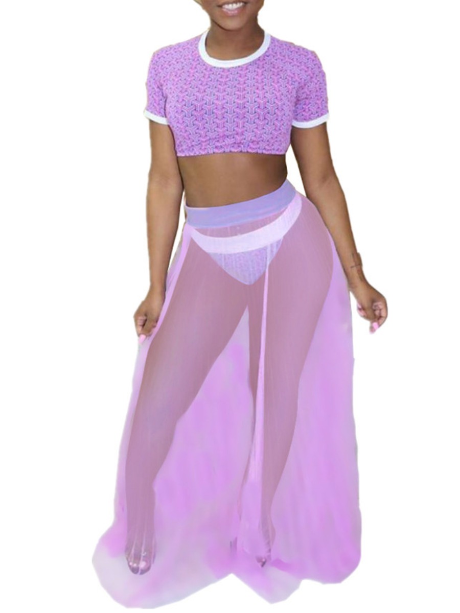 LW Crop Top See Through Loose Skirt Set