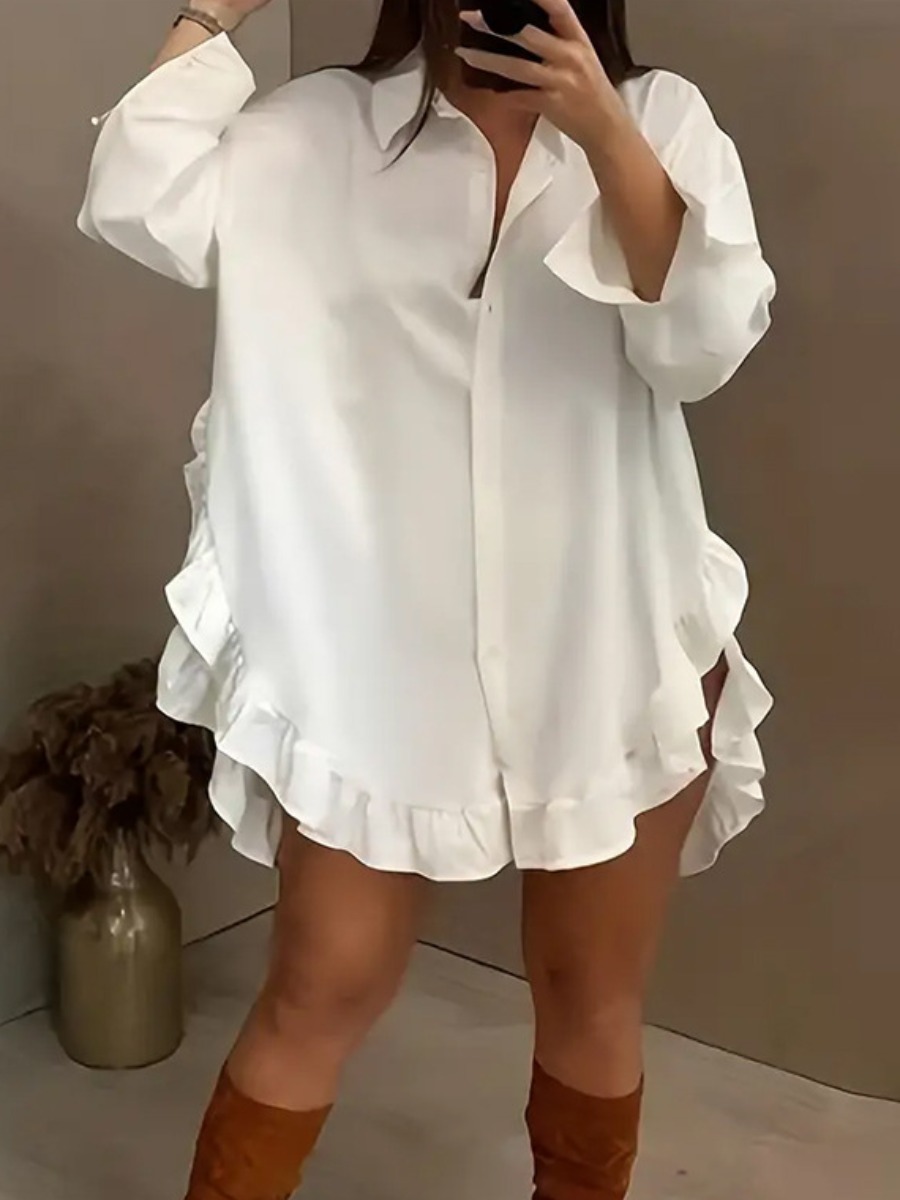 LW Ruffle Design Loose Shirt Dress
