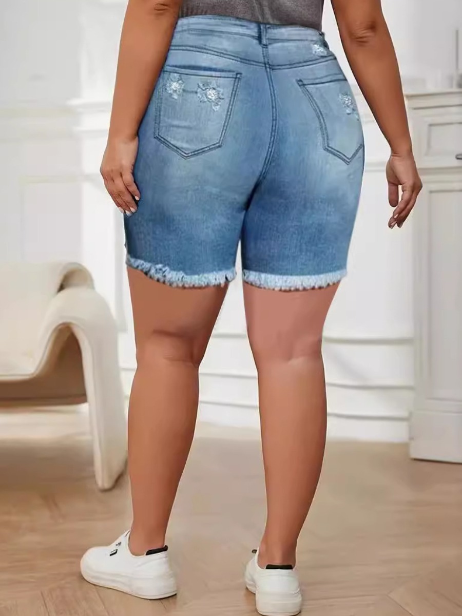 LW Plus Size Mid Waist Ripped Raw Edge Denim Shorts 4X