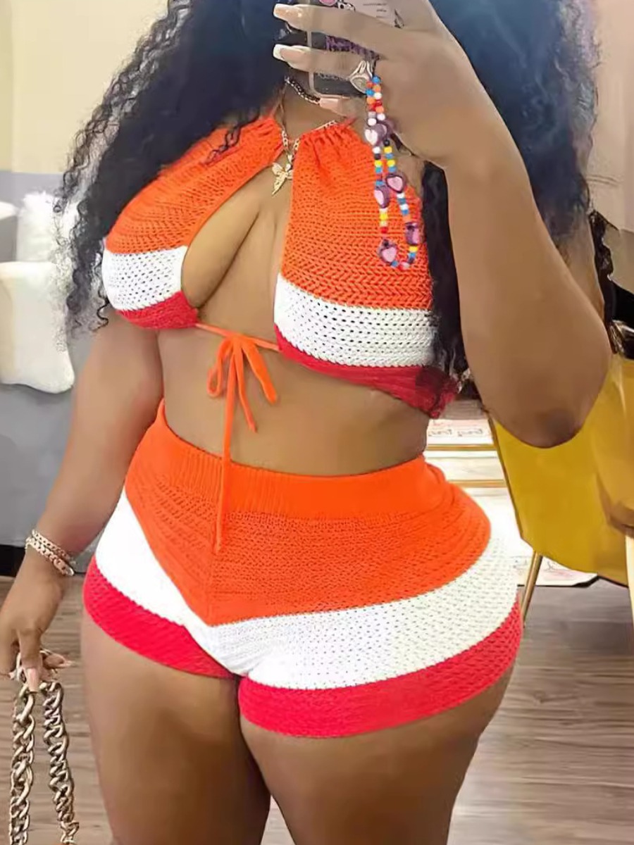 LW Striped Knit Drawstring Shorts Set