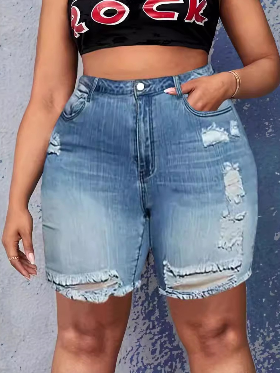 LW Plus Size Mid Waist Ripped Raw Edge Denim Shorts 4X