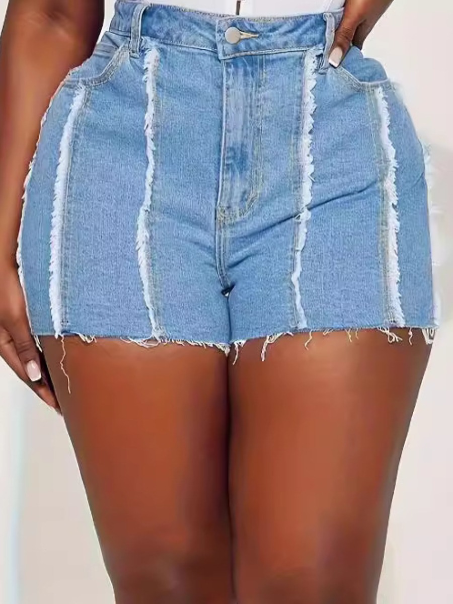 LW Plus Size Mid Waist Raw Edge Denim Shorts 2X