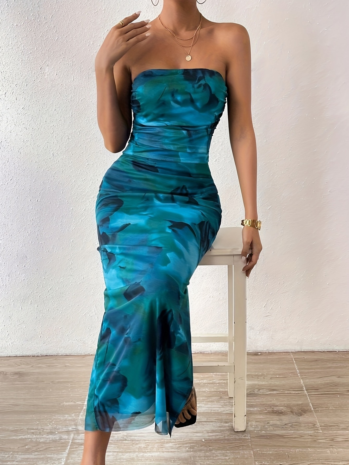 LW Off The Shoulder Gradient Side Slit Dress
