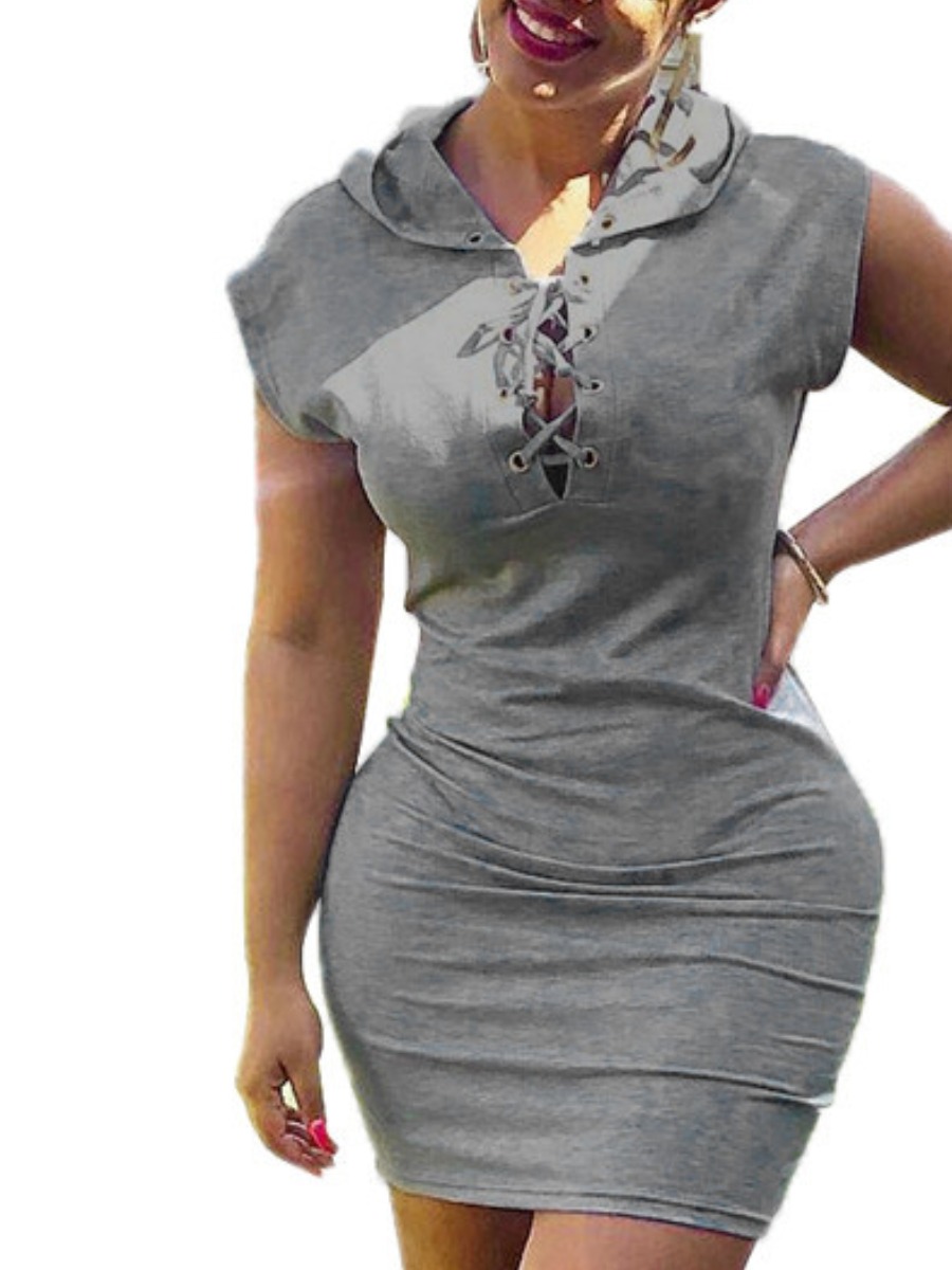 LW Hooded Collar Drawstring Bodycon Dress