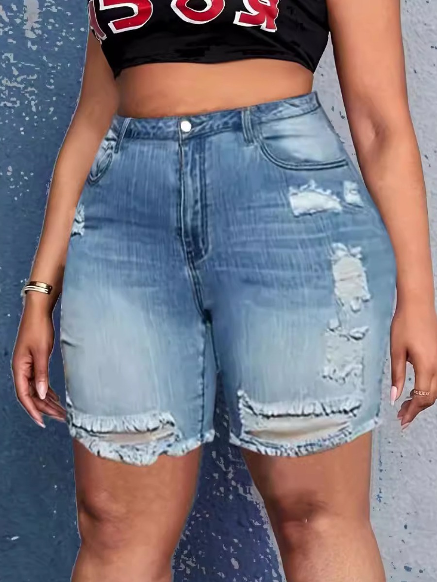 LW Plus Size Mid Waist Ripped Raw Edge Denim Shorts 4X