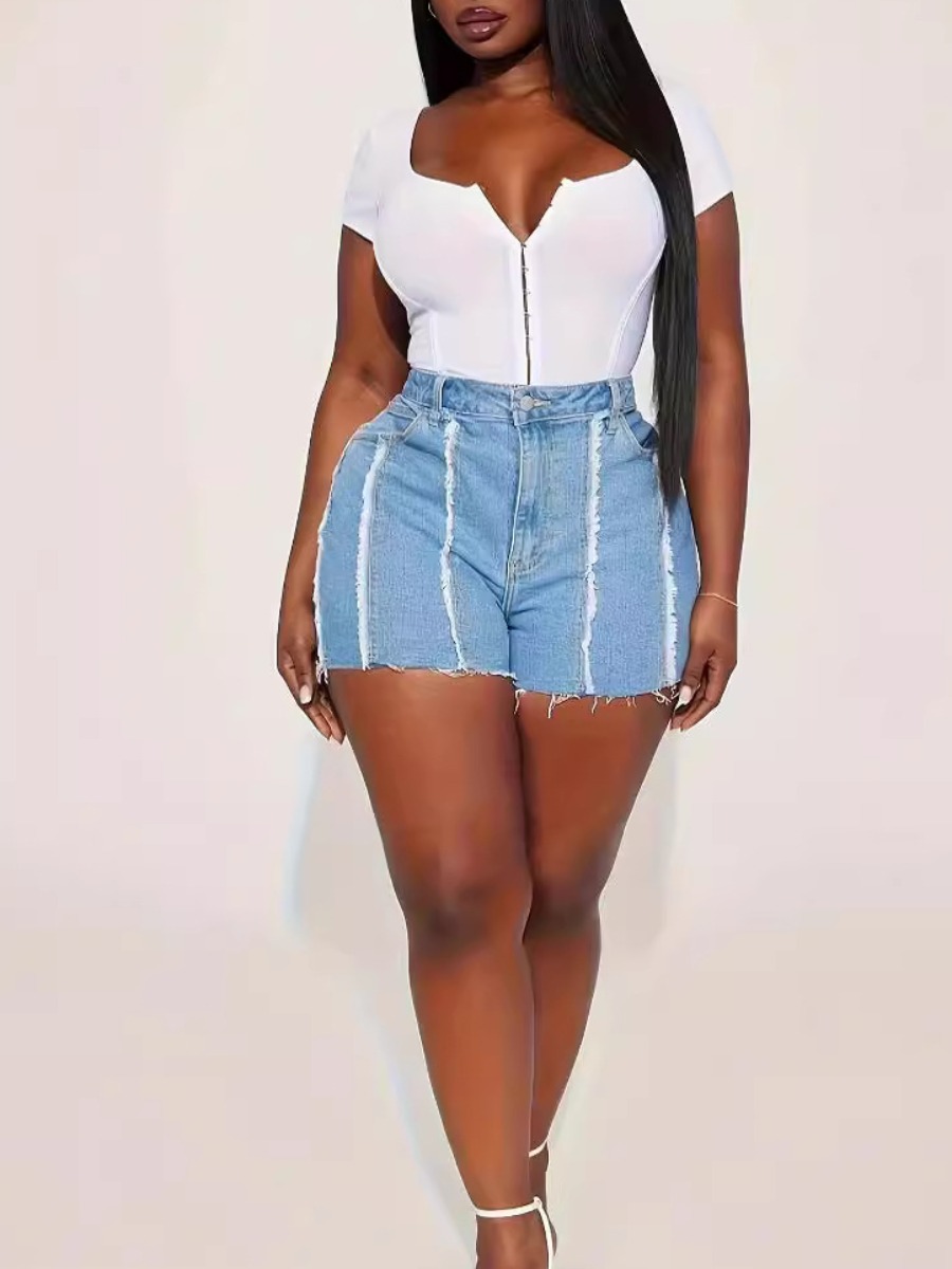 LW Plus Size Mid Waist Raw Edge Denim Shorts 2X