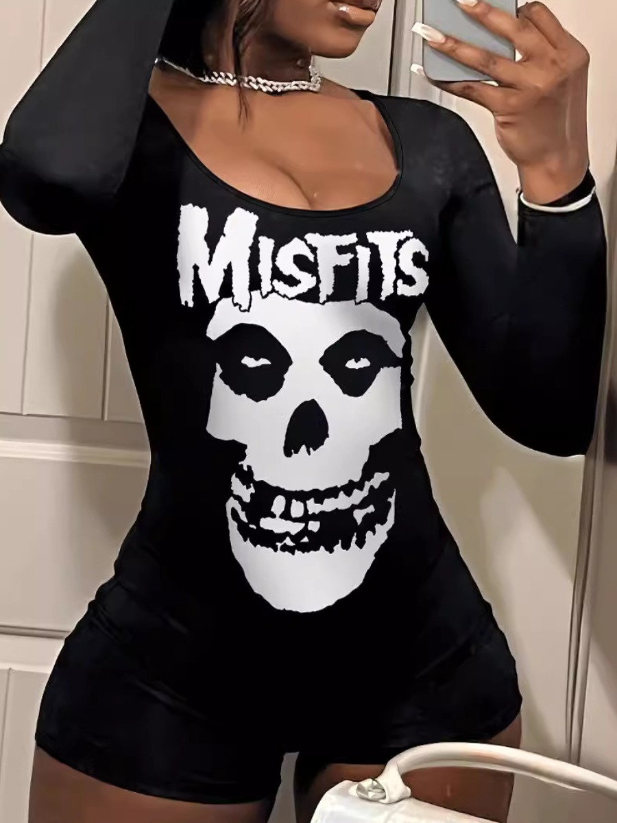 LW Plus Size Skull Head Letter Print Romper