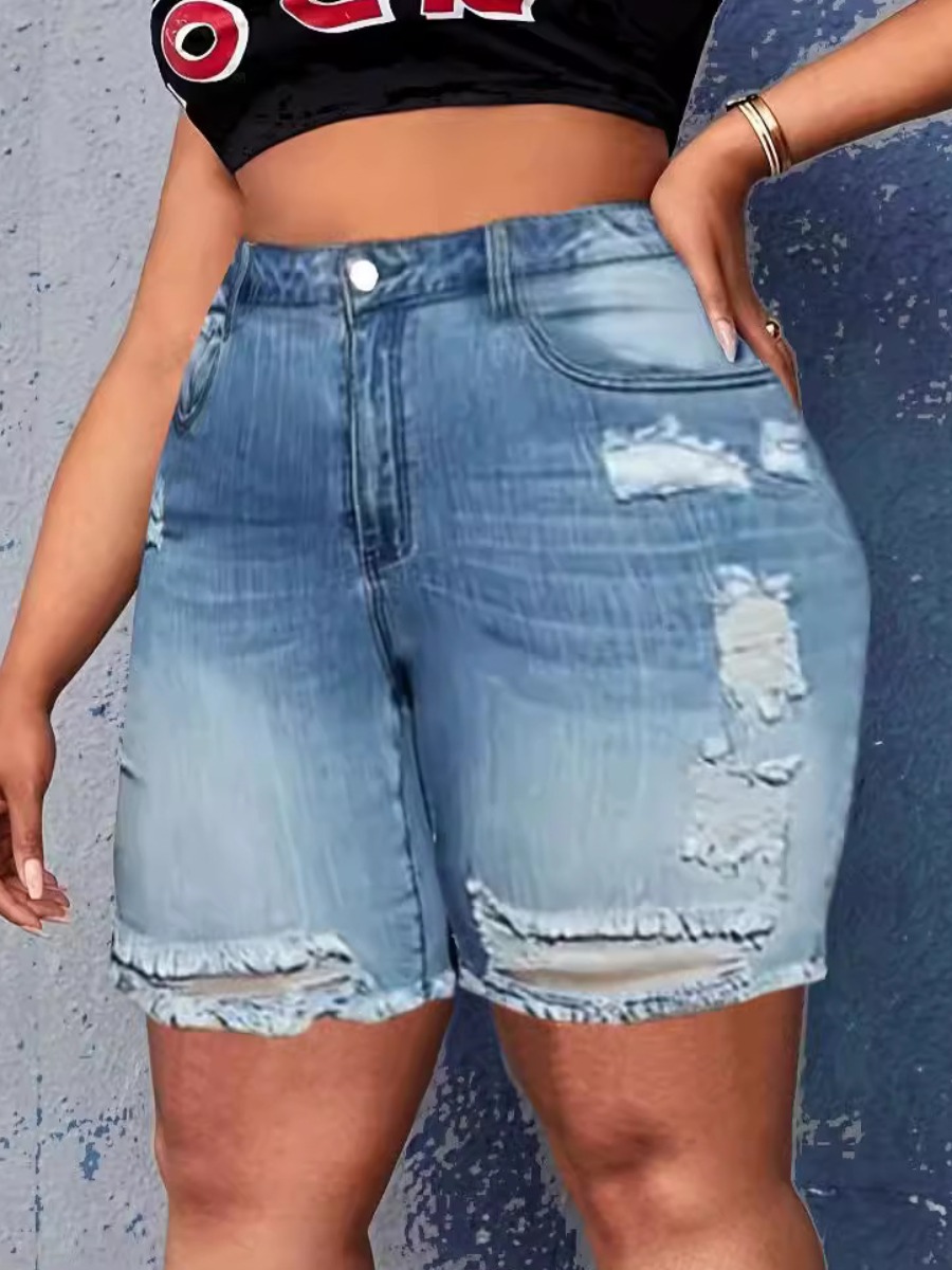 LW Plus Size Mid Waist Ripped Raw Edge Denim Shorts 4X