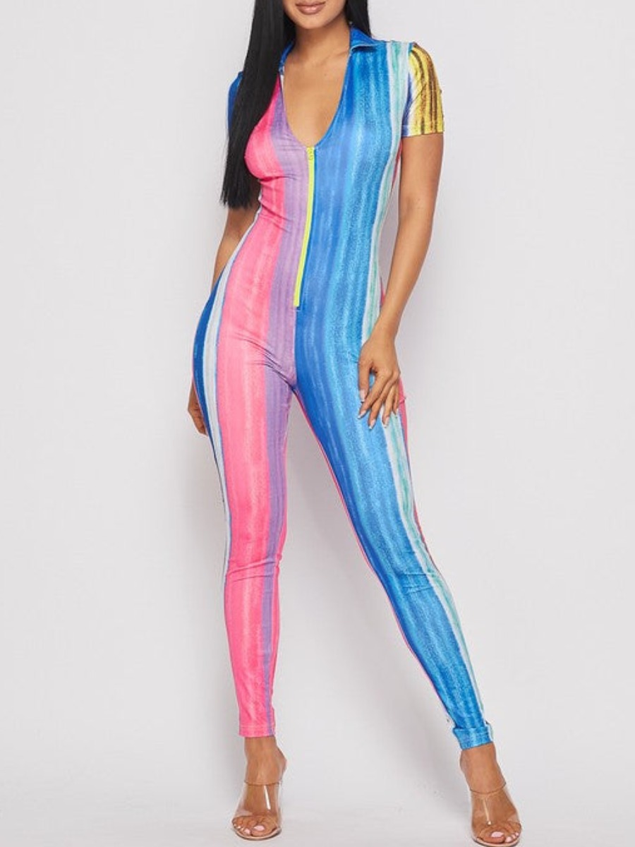 LW Zipper Design Gradient Skinny Jumpsuit