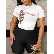 LW Plus Size Skull Head Letter Print Shorts Set