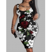 LW Plus Size Rose Flower Print Bodycon Cami Dress