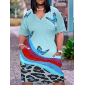LW Plus Size Butterfly Print Pocket Design Dress