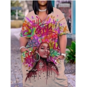LW Plus Size Graffiti Figure Print Pocket Design D