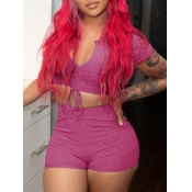 LW BASICS Crop Top Ruched Drawstring Shorts Set