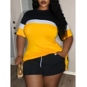 LW Plus Size Striped Pocket Design Shorts Set