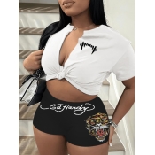 LW Letter Print Bandage Design Shorts Set