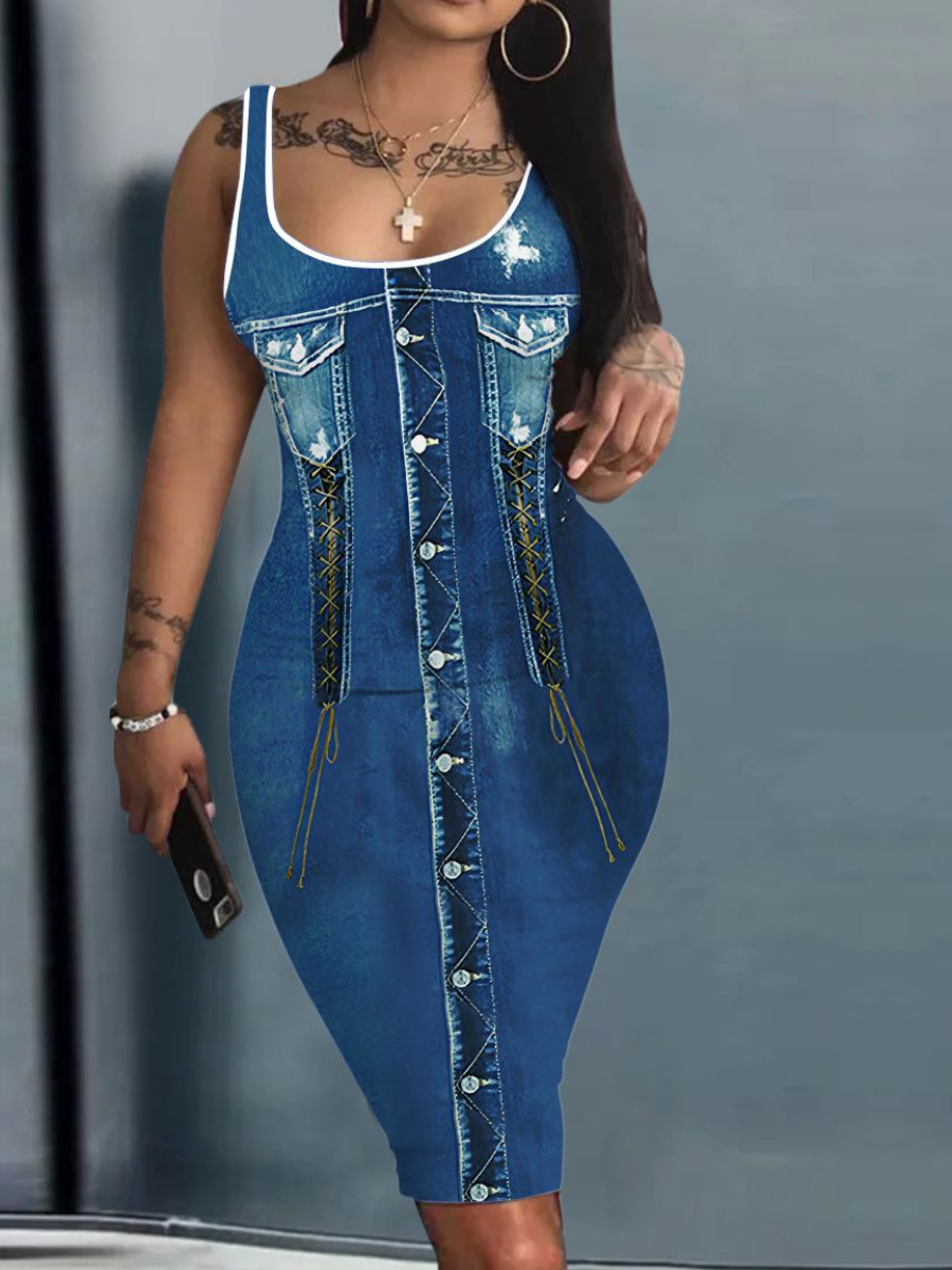 LW Plus Size Imitation Denim Bodycon Cami Dress