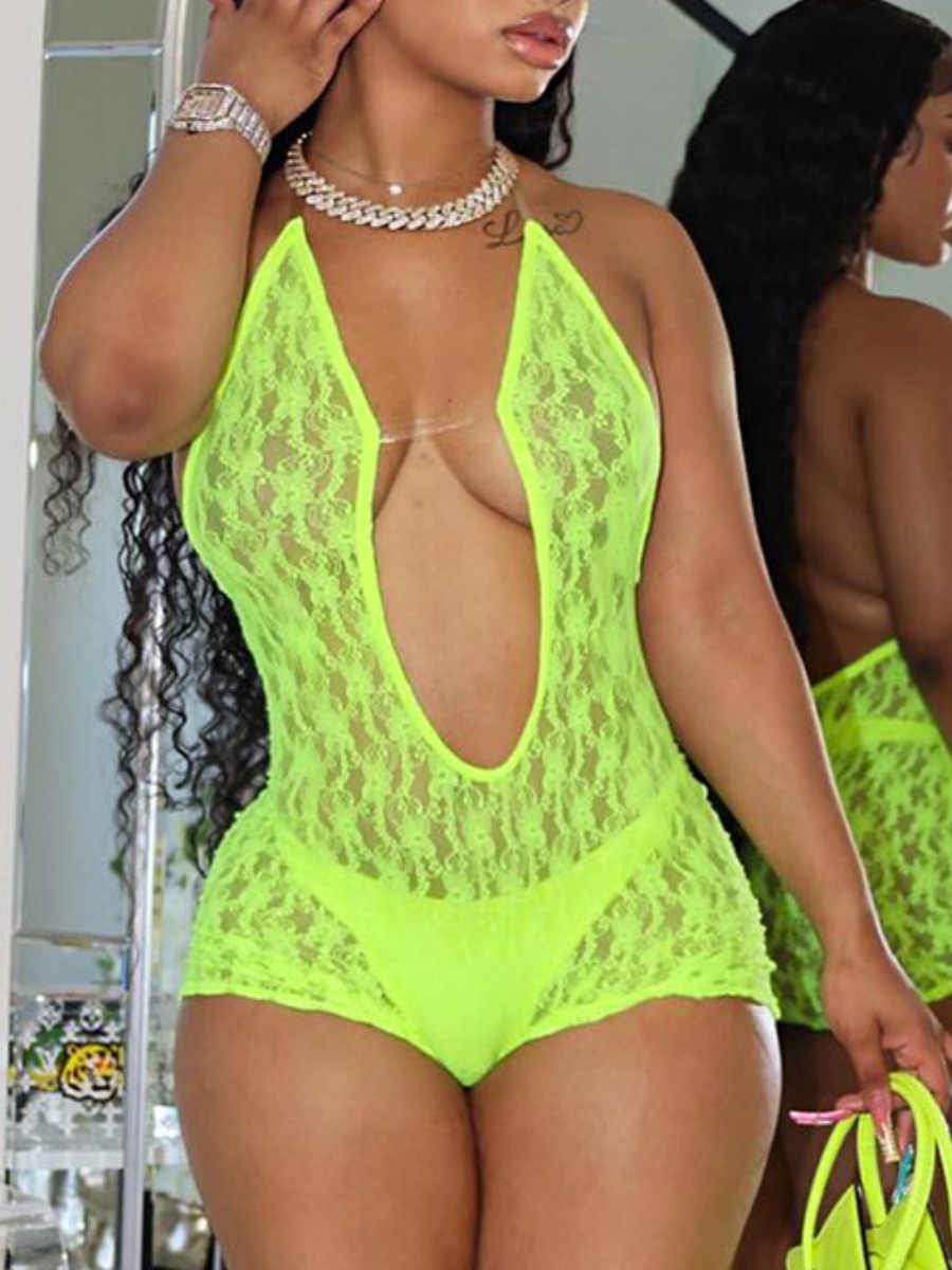 LW SXY See Through Solid Color Romper