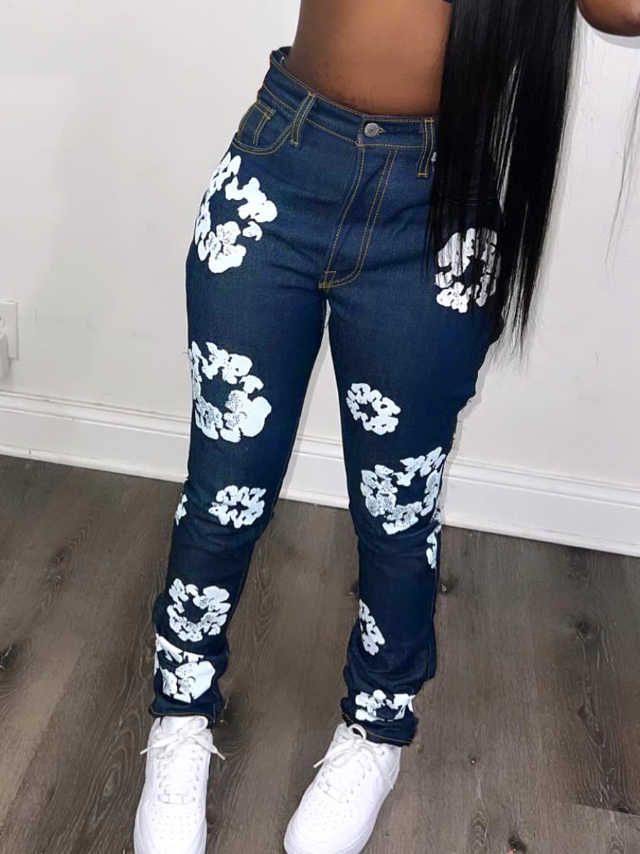 LW Floral Decor Micro Elasticity Jeans