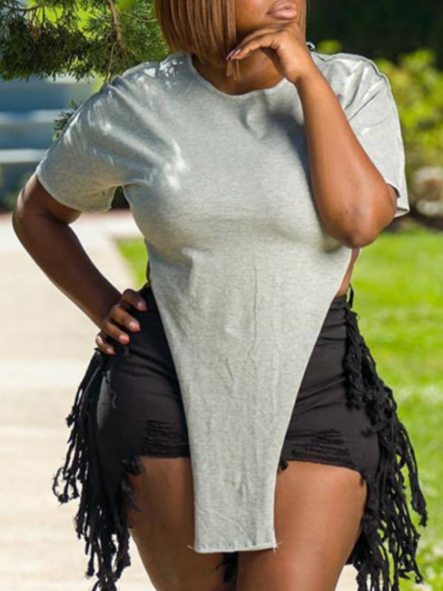 LW BASICS Plus Size Round Neck Side Split T-shirt