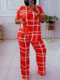 LW Plus Size Plaid Print Side Split Wide Leg Pants Set