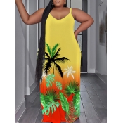 LW Plus Size Gradient Palm Tree Print Cami Dress