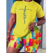 LW Plus Size Tie Dye Faith Letter Print Shorts Set