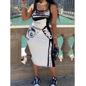 LW Graffiti Letter Print Bodycon Cami Dress