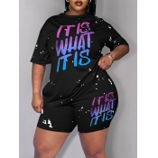 LW BASICS Plus Size Gradient Letter Print Shorts S