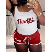 LW Cami Letter Print Drawstring Shorts Set