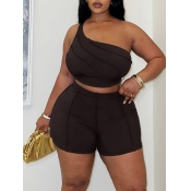 LW BASICS Plus Size One Shoulder Rib Knit Shorts S