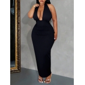 LW SXY Plus Size Rib Knit Backless Bodycon Dress