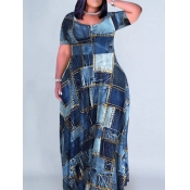 LW Plus Size Imitation Denim Patchwork A Line Dres