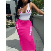 LW Plus Size U Neck Letter Print Skirt Set